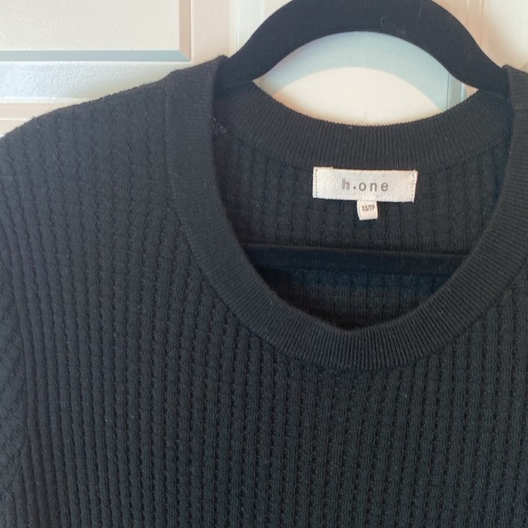 H.‎ One Asymmetrical Long Sleeve Waffle Crew Neck Sweater - XS - Black - Picture 2 of 6